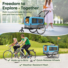 Deckly remolque para perro en bici plegado para guardado compacto.