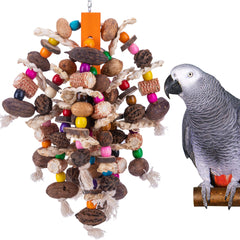 Deloky Juguete grande para loros con nueces y maíz, para ejercitar el pico.