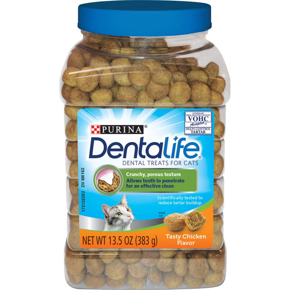 Golosinas dentales Dentalife para gatos sabor pollo, envase 13.5 oz, fomenta limpieza dental diaria
