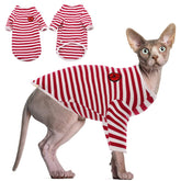 Camiseta DENTRUN para gatos sin pelo con rayas azules, ideal para paseos