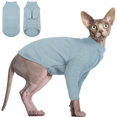 Camiseta DENTRUN para Gato Sphynx, vista frontal, comodidad diaria para piel sensible.