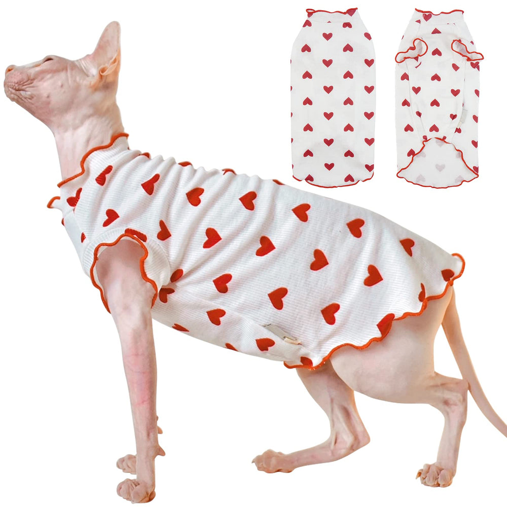 DENTRUN camiseta con patrón de corazón para gatos sin pelo, comodidad diaria.