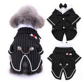 DENTRUN tuxedo para perro con corbatín blanco, ideal para bodas y sesiones formales.