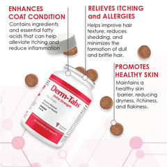 Derm Tabs Fuerza Extra para Perros: tabletas masticables sabrosas y fáciles de administrar.