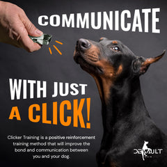 Clicker de Devault Gear junto al collar de cuero trenzado para entrenamiento a distancia