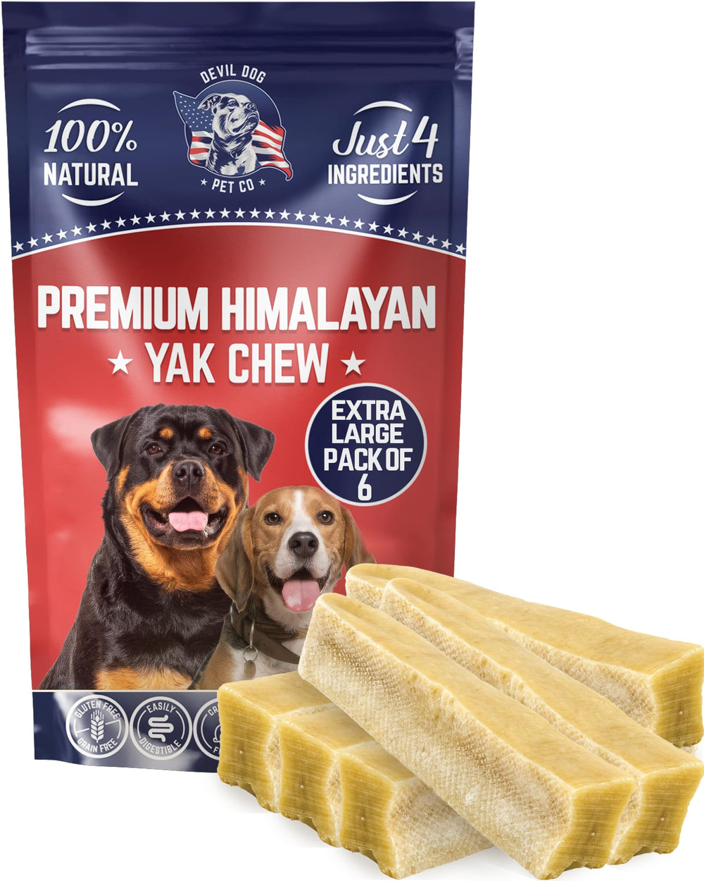 Hueso de Yak Himalaya extra grande de Devil Dog Pet Co para perros grandes; masticación prolongada