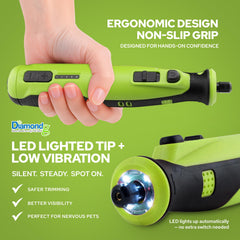 Agarre ergonómico de Diamondg para control cómodo desde cualquier ángulo.