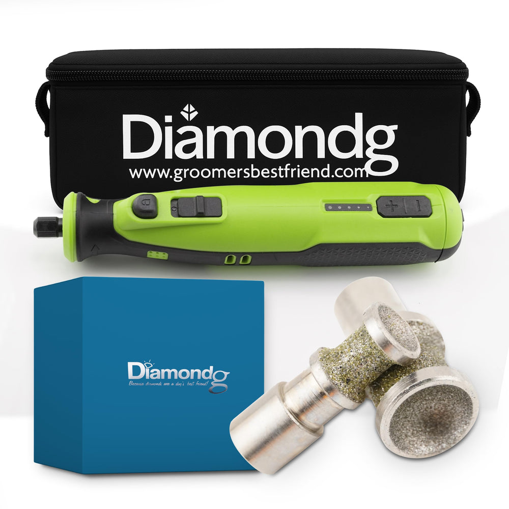 Lima de uñas Diamondg inalámbrica para perros, ideal para sesiones largas.