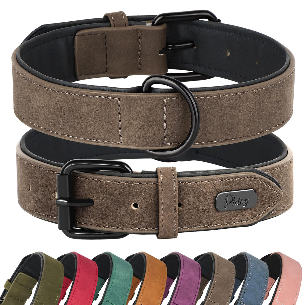 Didog collar de cuero acolchado marrón para paseos diarios y cómodos.