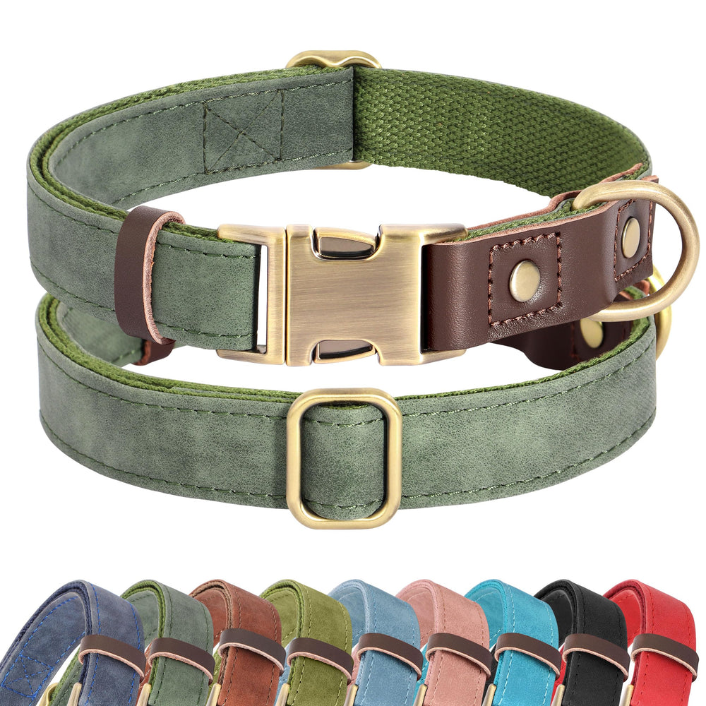 Didog collar grande de cuero PU verde con cierre rapido para paseos diarios.