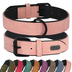Collar Didog de piel sintética rosa, ajuste cómodo para perros grandes.