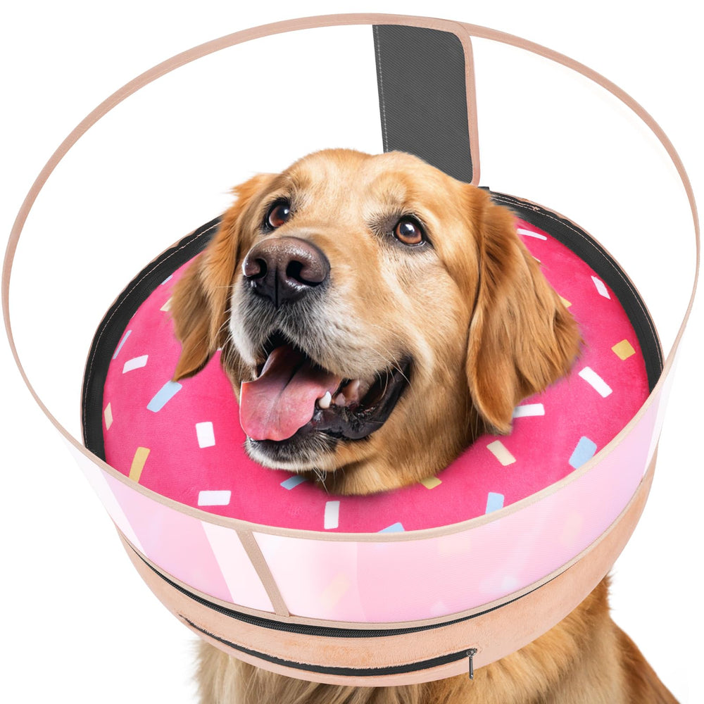 Cono inflable Didopet para perro rosa, cómodo y seguro durante la recuperación.