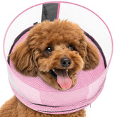 Didopet cono inflable suave rosa en primer plano, ayuda a recuperación sin estrés.