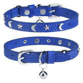 DILLYBUD collar de cuero azul para gatos, cómodo para uso diario.
