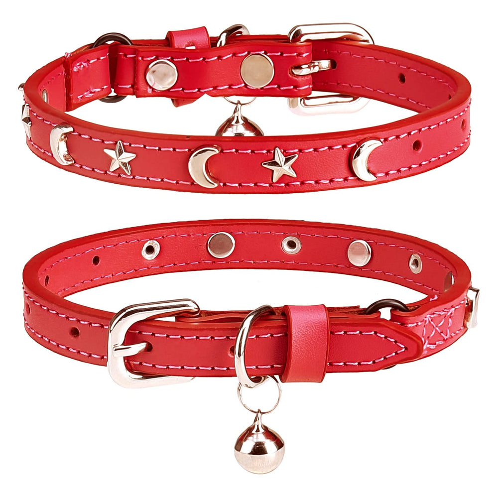 Collar DILLYBUD de cuero con cascabel rojo para localizar al gato.