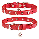Collar DILLYBUD de cuero con cascabel rojo para localizar al gato.