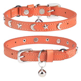 DILLYBUD collar de cuero naranja con campana para localizar al gato.