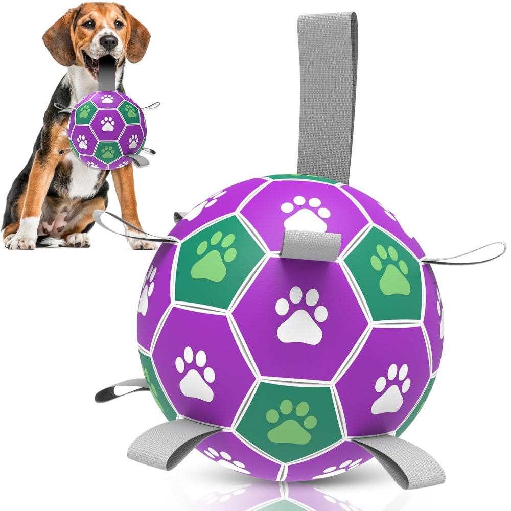 Diman bola fútbol para perros con correa de nylon, ideal para recoger y lanzar.