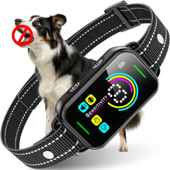 DINJOO collar anti ladridos – vista frontal, control seguro para perros de tamaño completo.