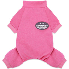Pijama Dinkinty para perro rosa, vista frontal, ideal para paseos fríos.