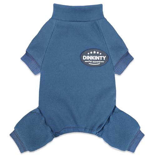 Pijama Dinkinty para perro pequeño, frontal azul acero, cálido para paseos