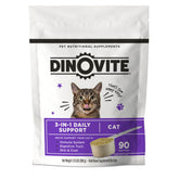 Dinovite para gatos, botella de suplemento, apoyo digestivo y piel saludable.