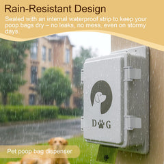 Dispensador de bolsas para excrementos de perro, diseño compacto para patios.