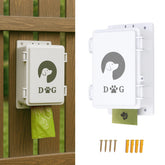 Dispensador de bolsas para excrementos de perro montado en pared, acceso rápido y limpio.
