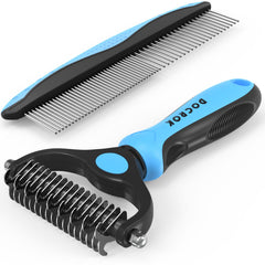 Docrok cepillo deslanado azul para mascotas alivia enredos y reduce desprendimiento.