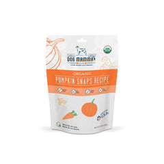Dog Mamma's Snaps de calabaza orgánica en bolsa, snack sabroso y natural.