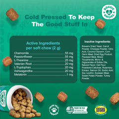 Doggie Dailies masticables calmantes pavo, ingredientes naturales para relajación suave.