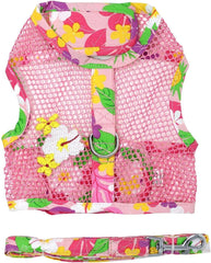 Arnés DOGGIE DESIGN de malla fría con diseño rosa hawaiano para días frescos