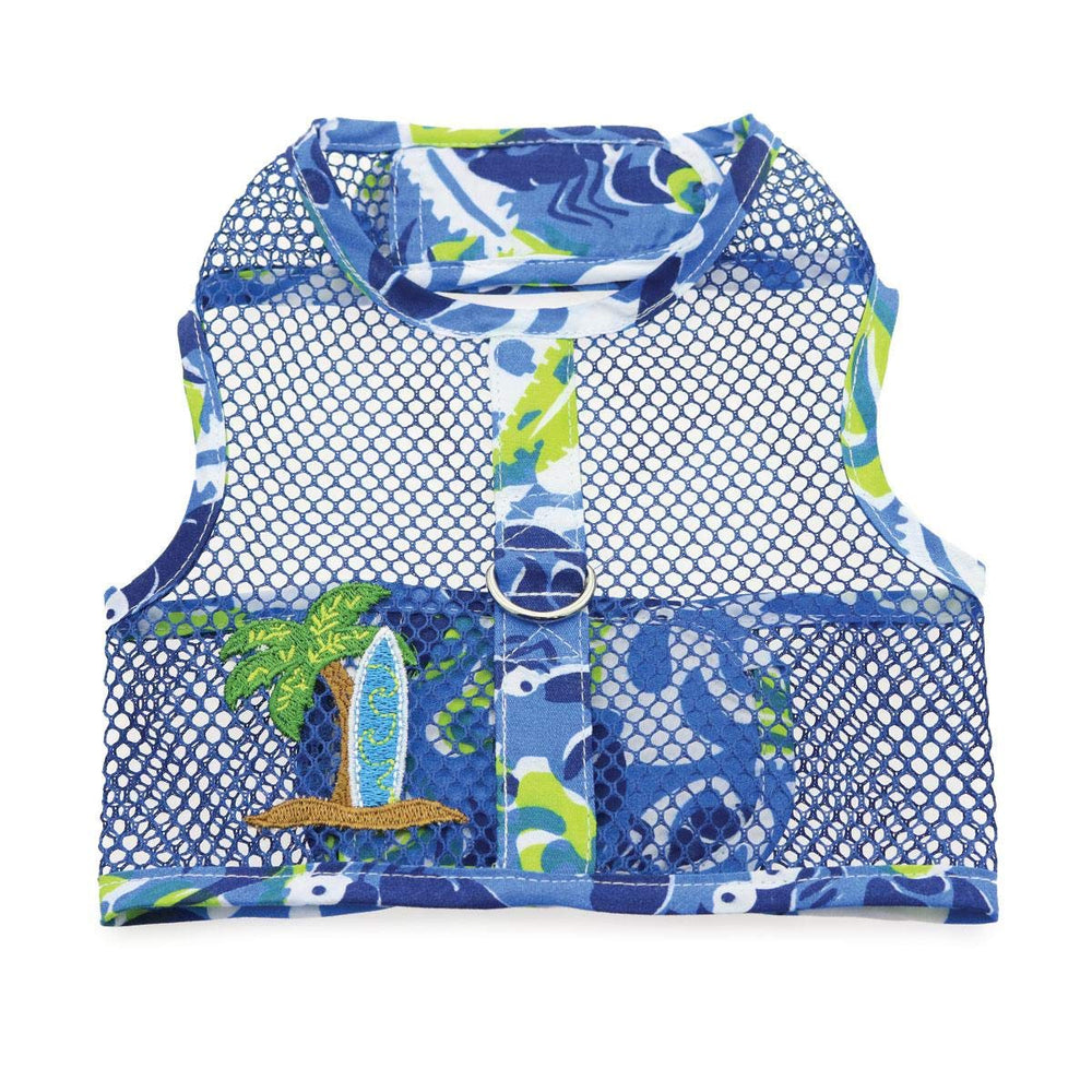 Arnés de malla fría Doggie Design en azul y verde para paseos confortables