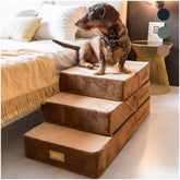 DOGGO Selection escalones ajustables 5 pasos, vista frontal, facilitan subir a camas para perros pequeños.