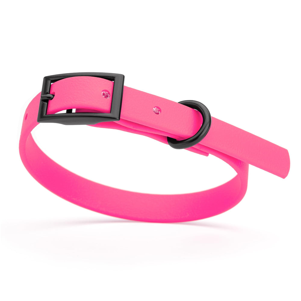 Dogline Biothane collar rosa: resistente al agua y evita olores en días húmedos.