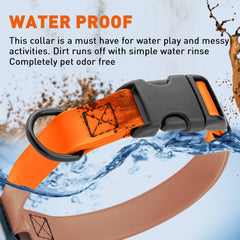 Collar naranja Dogline Biothane, alta visibilidad para paseos seguros.