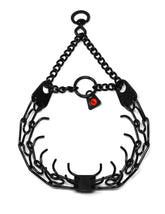 Dogline collar prong negro de acero inoxidable para entrenamiento seguro y duradero.
