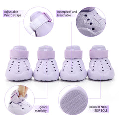 DOGOYS zapatos para perro morado, correas ajustables reflectivas para seguridad nocturna.