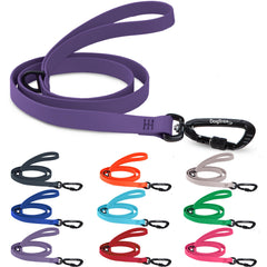 DogTraxs Correa Esencial de 5 pies morada para paseos seguros y confiables.