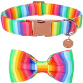 DOGWONG collar arcoíris con lazo, ideal para pasear con estilo.