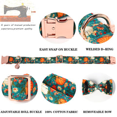 DOGWONG collar diseño calabaza y lazo de algodón, cómodo para todas las tallas.