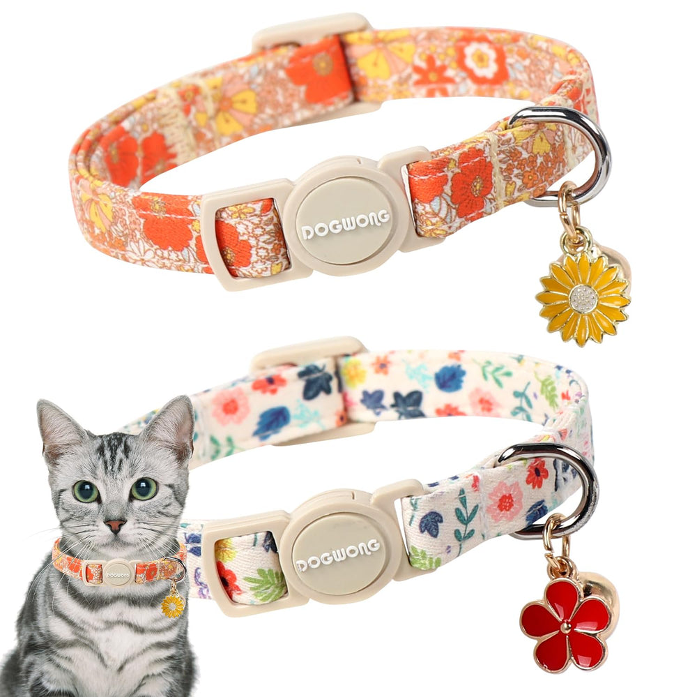 Collar DogWong para gatos, rosa floral con campana, ideal para localizar a tu mascota.