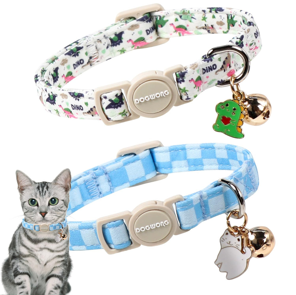 Collar DOGWONG para gato dinosaurio azul a cuadros, diseño cómodo