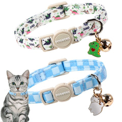 Collar DOGWONG para gato dinosaurio azul a cuadros, diseño cómodo