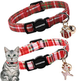 DOGWONG collar para gato con diseño navideño a cuadros rojos, cómodo.