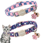 Collar DOGWONG para gatos azul a cuadros con timbre para localizar al compañero
