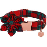 DOGWONG collar navidad flor: diseño festivo con flor que luce perfecto en fiestas.