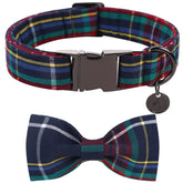 DOGWONG collar navidad con lazo cuadros rojo-azul para fiestas caninas.