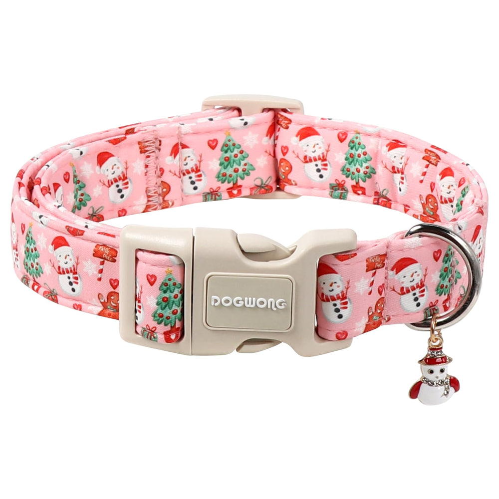 DOGWONG collar navideño para perro rosa con muñeco de nieve, cómodo y festivo.