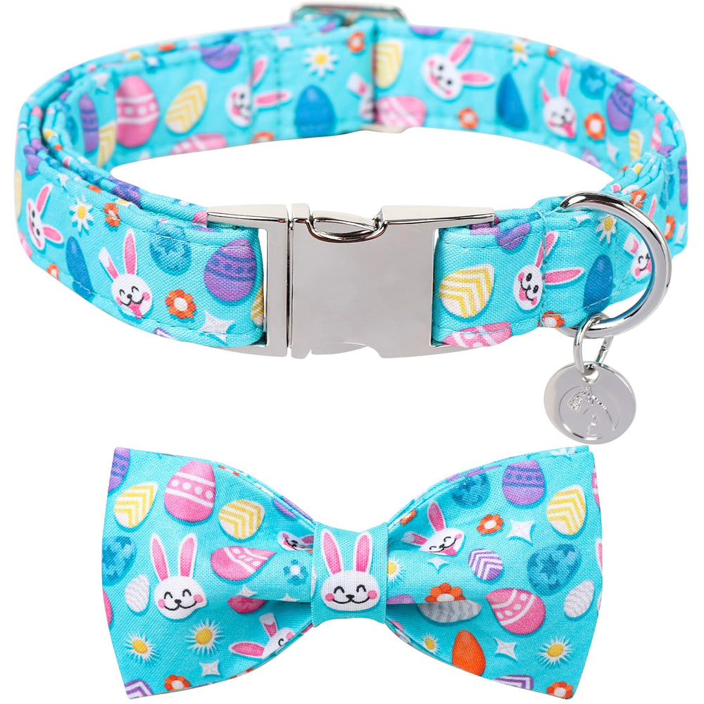 Collar DOGWONG azul con lazo para Pascua, cómodo para paseos diarios.